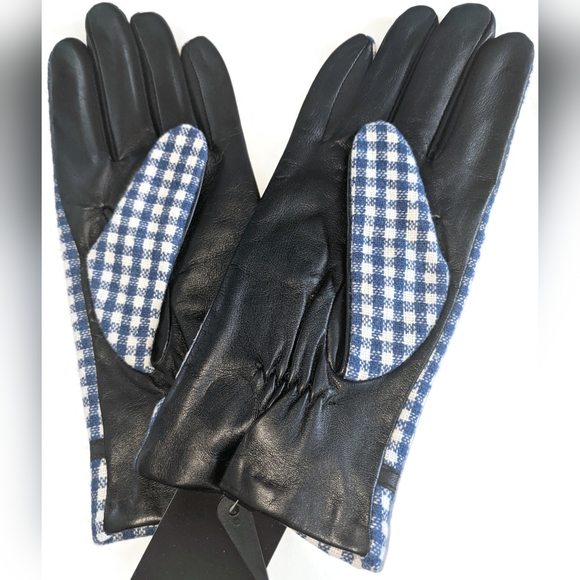 Ladies XLarge Navy Check Black Leather-Palm Gloves - Picture 2 of 3